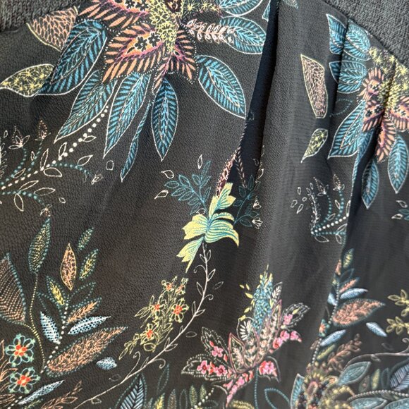 Avenue 22/24 Dark Green Heathered Knit Tunic Sweater w/Chiffon Floral Hem EUC - Picture 6 of 6